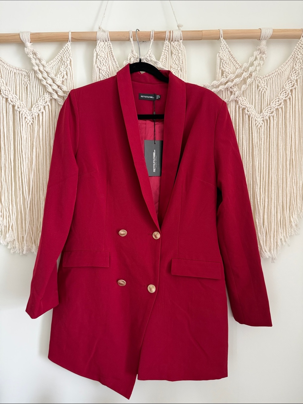 NWT Pretty Little Thing Red Double-Breasted Blazer Dress with Gold Buttons